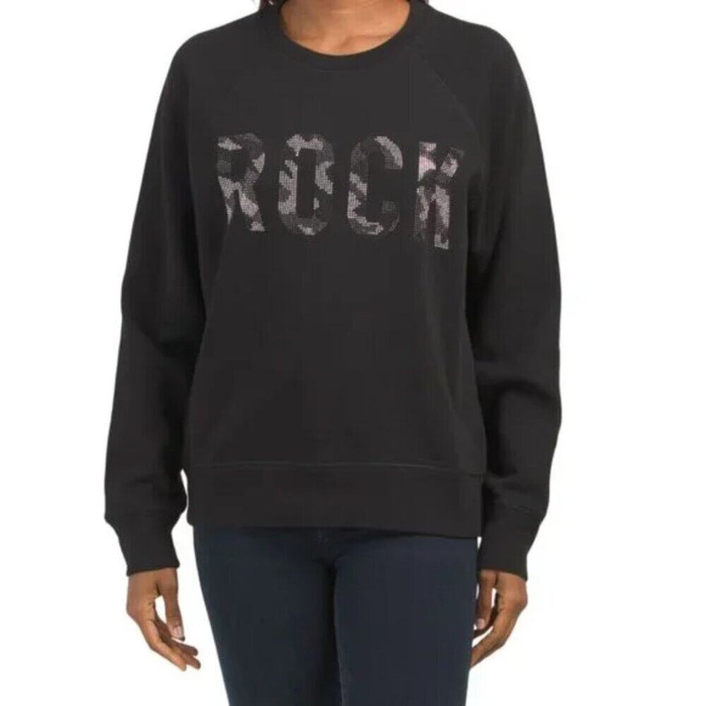 ZADIG & VOLTAIRE Sweatshirt Black Rock Camo Strass Stud Sparkle Rocker - Size S